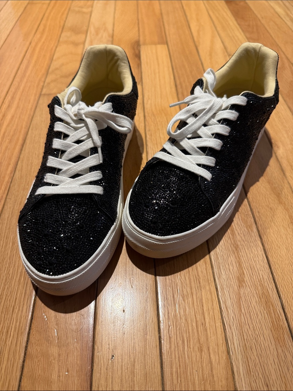 Betsey Johnson Black Glitter Platform Lace-Up Sneakers